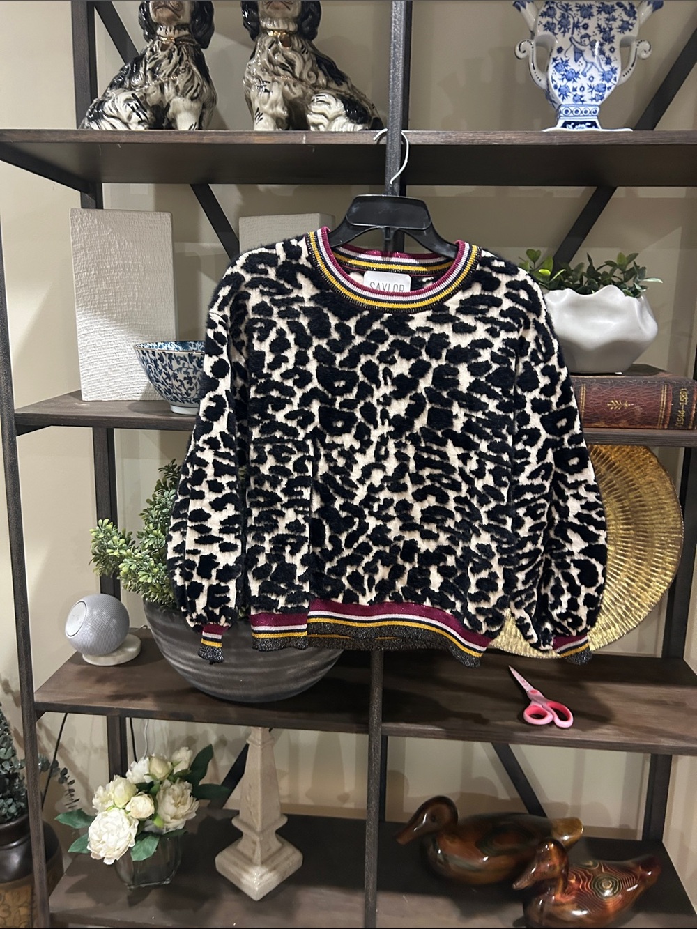 SAYLOR xs Cozy Animal-Print Pullover Sweater - Black & Cream